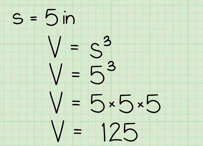 Thay chiều dài đo được vào công thức V = s3 và tính