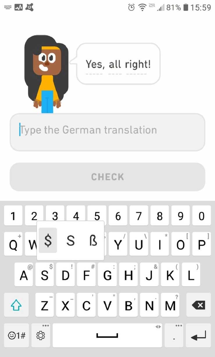 Nhập câu trả lời trong Duolingo