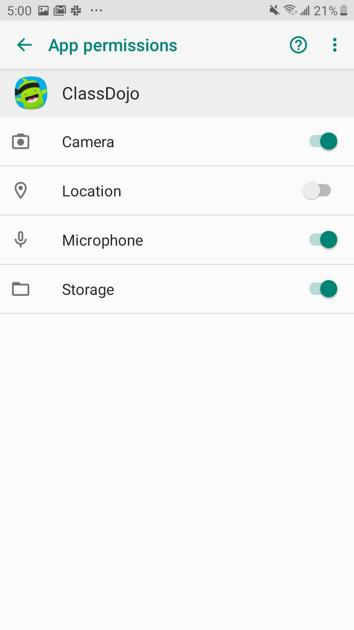 Bật mic và máy ảnh cho ClassDojo cho Android