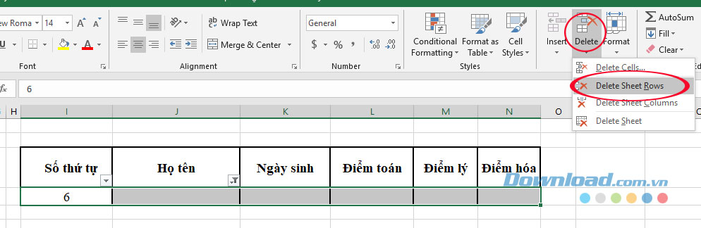 Thực hiện thao tác xóa dòng trống trên bảng tính Excel