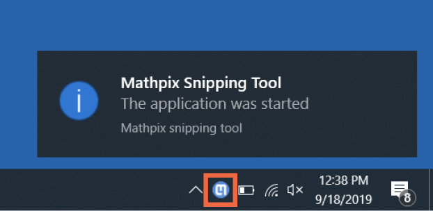 Icon ứng dụng Mathpix Snippint Tool trên khay hệ thống