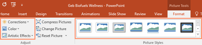 Bảng hiệu chỉnh ảnh trong PowerPoint