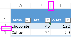 Biểu tượng ẩn hàng và cột trong Excel
