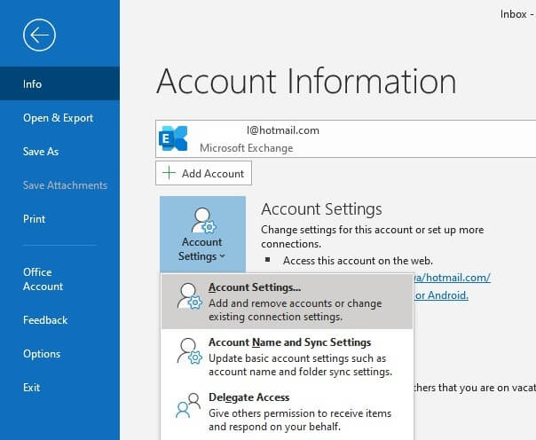 Nhập thông tin tài khoản Microsoft Outlook