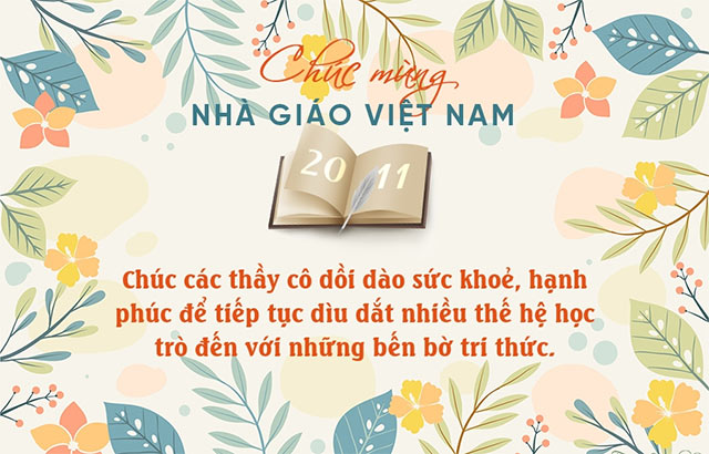 Thiệp chúc mừng 20/11 - Ngày nhà giáo Việt Nam họa tiết hoa đẹp