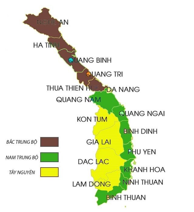 Bản đồ Miền Trung (Hình vẽ thiếu tỉnh Đắk Nông)