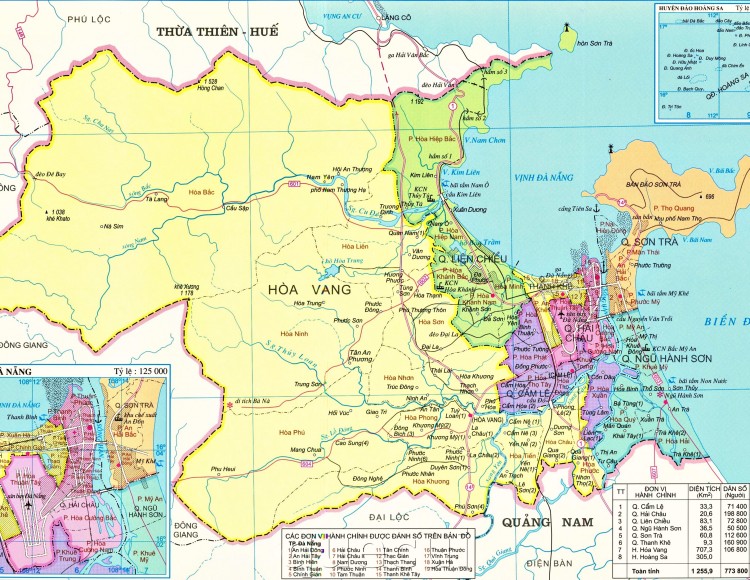 Bản đồ hành chính các Quận và huyện tại TP Đà Nẵng năm 2022
