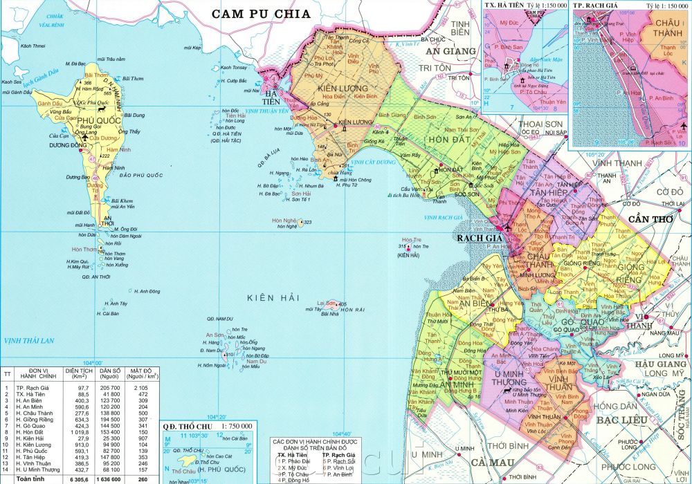 Bản đồ hành chính tỉnh Kiên Giang khổ lớn