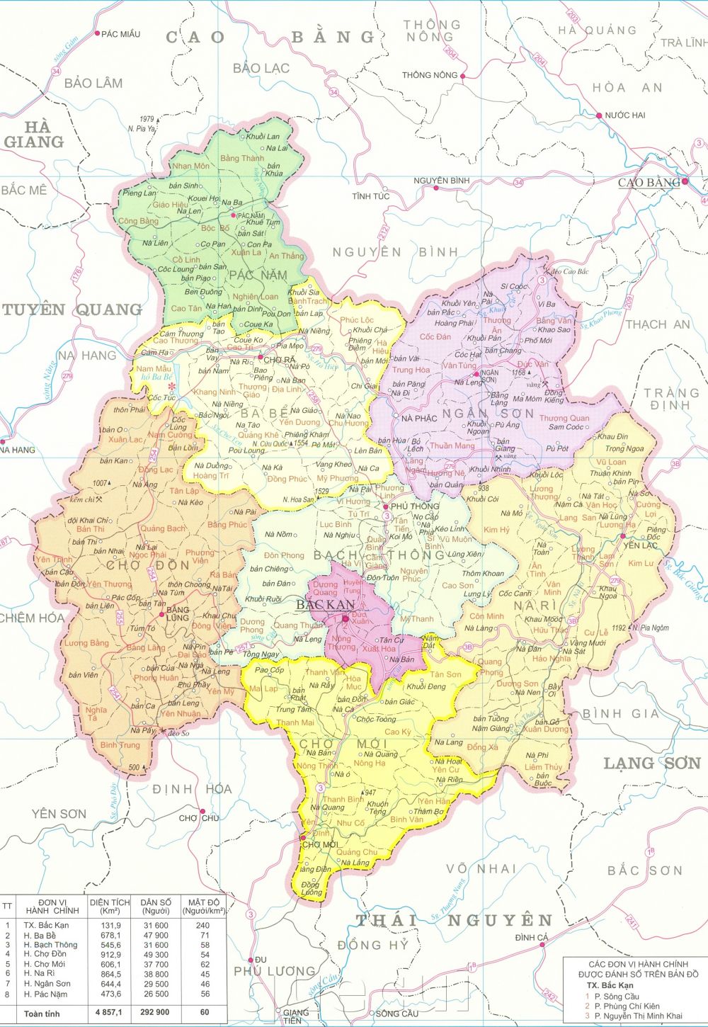 Bản đồ hành chính các xã, huyện, thành phố trên địa bàn tỉnh Bắc Kạn năm 2022