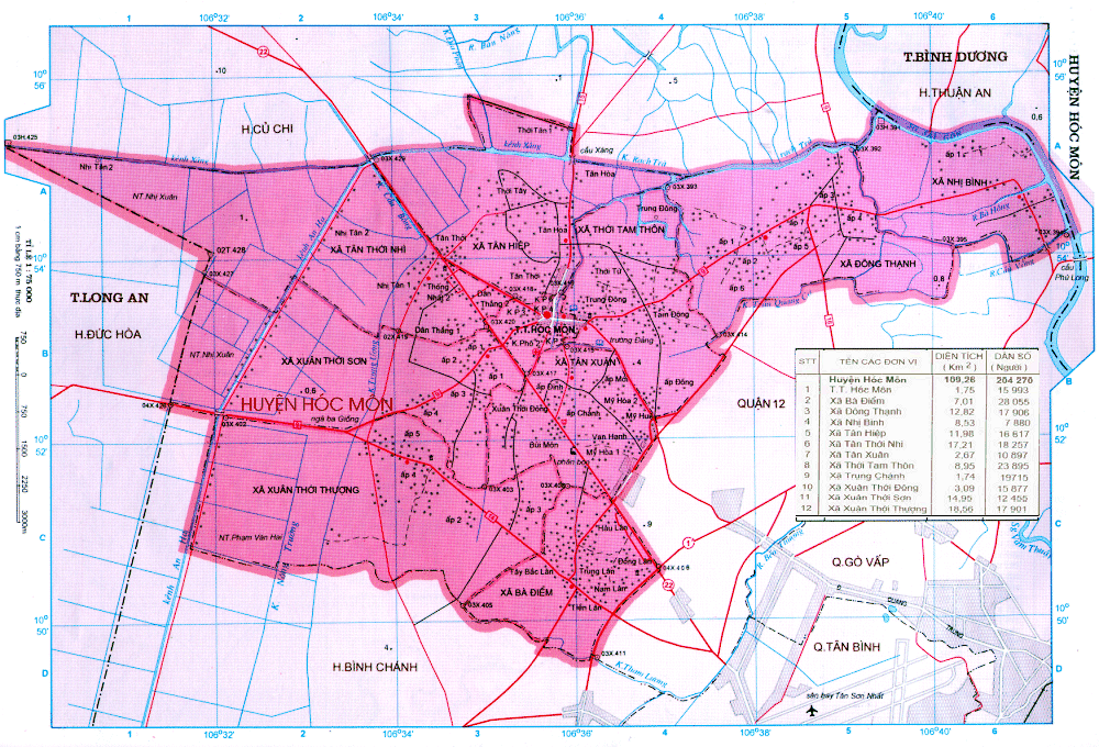 Bản đồ hành chính các phường tại Huyện Hóc Môn khổ lớn năm 2022
