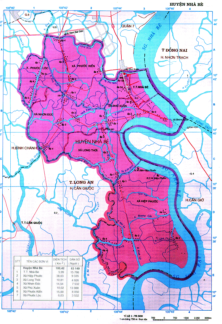 Bản đồ ranh giới các xã tại huyện Nhà Bè năm 2022