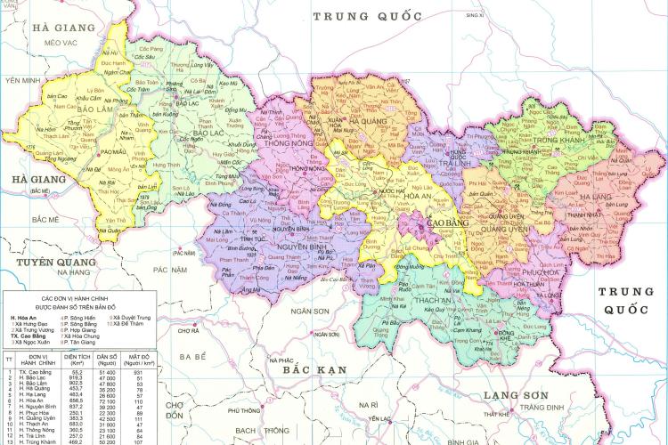 Bản đồ các xã, huyện, thành phố trên địa bàn tỉnh Cao Bằng năm 2022