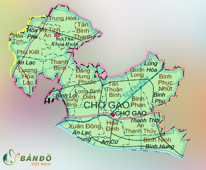 Bản đồ hành chính các xã và thị trấn tại Huyện Chợ Gạo    