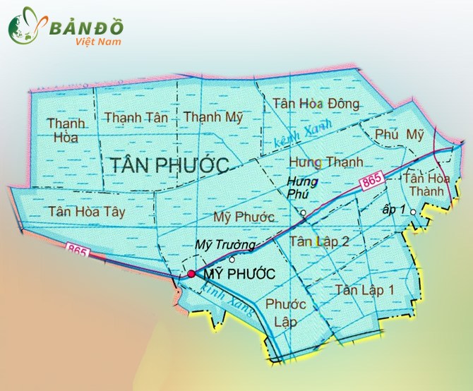 Bản đồ hành chính các xạ tại Huyện Tân Phước