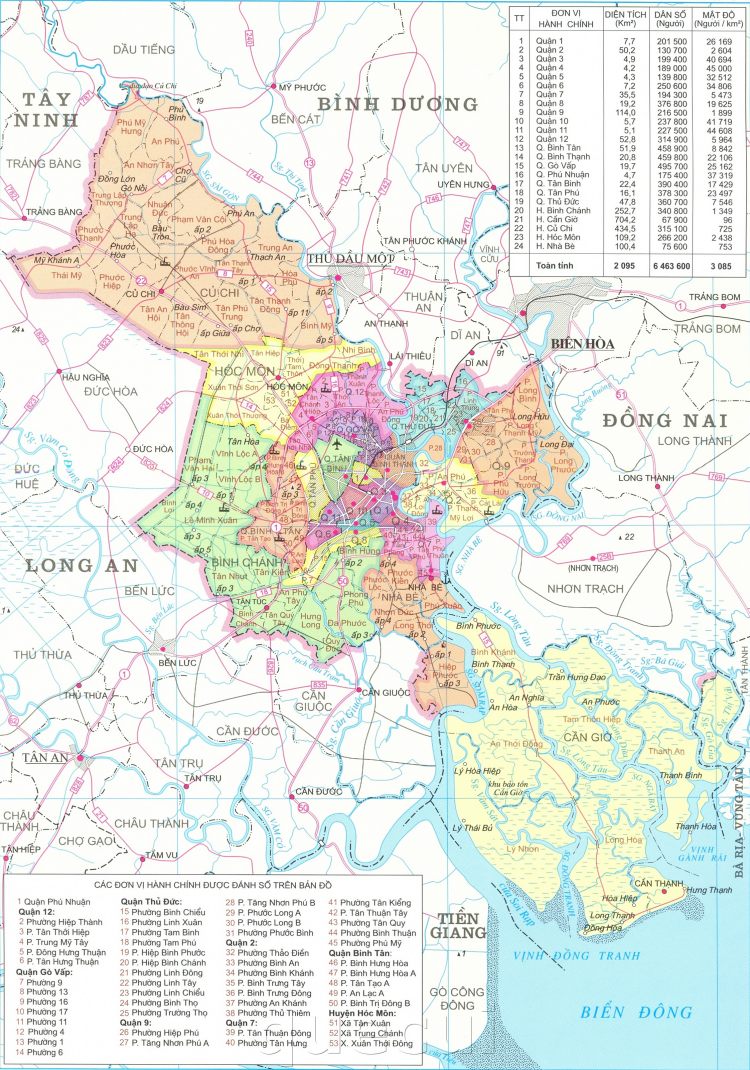 Bản đồ 24 quận huyện, thành phố tại TPHCM năm 2022