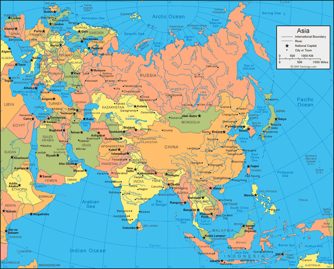 Bản đồ Châu Á (Asian Map) khổ lớn phóng to mới nhất