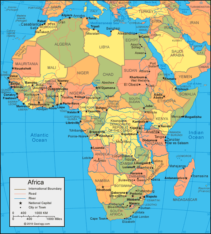 Bản đồ các nước Châu Phi (Africa Map) khổ lớn mới nhất
