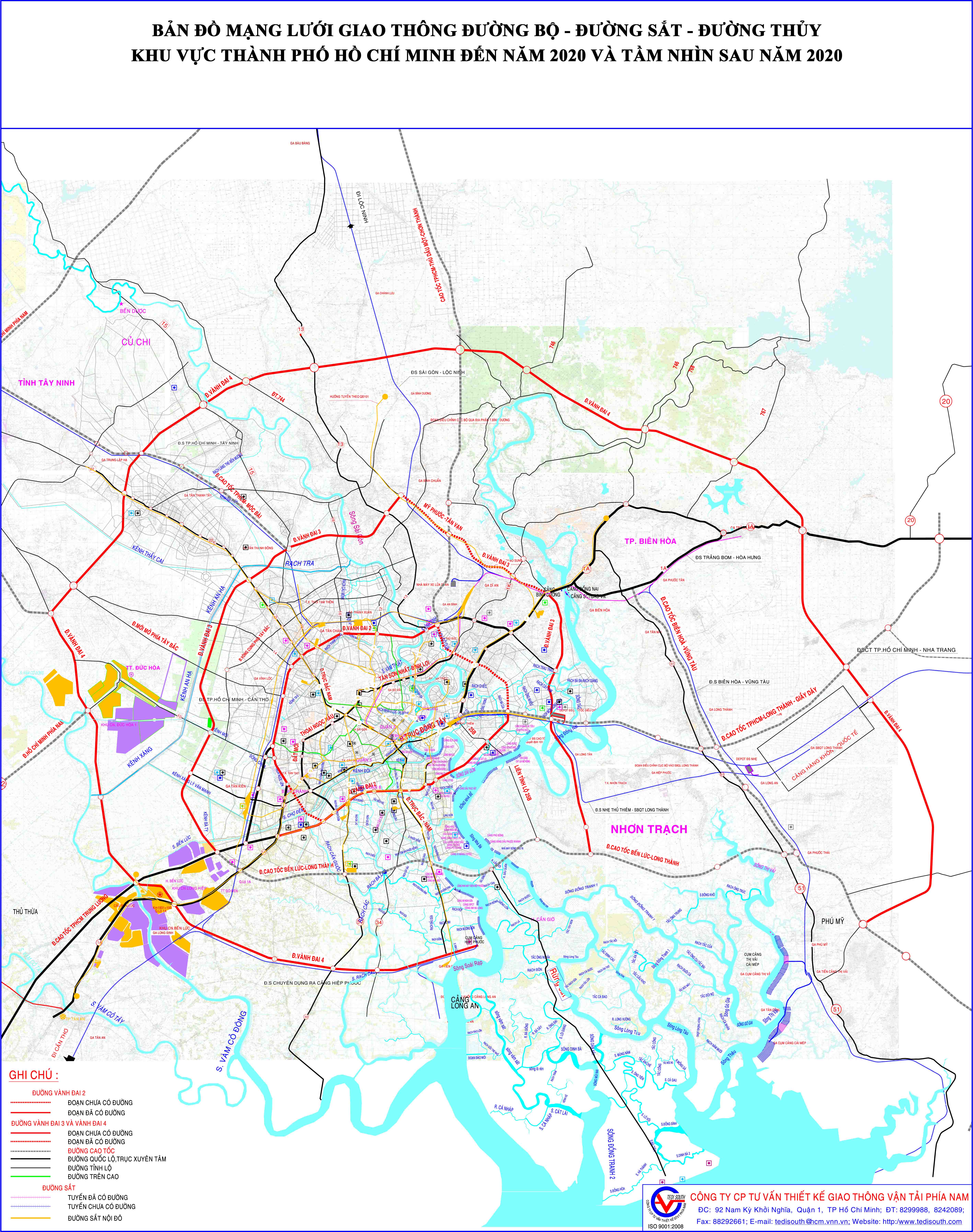 Bản đồ mạng lưới giai thông đường bộ - đường sắt - đường thuỷ khu vực TPHCM đến năm 2020 và tầm nhìn sau 2020