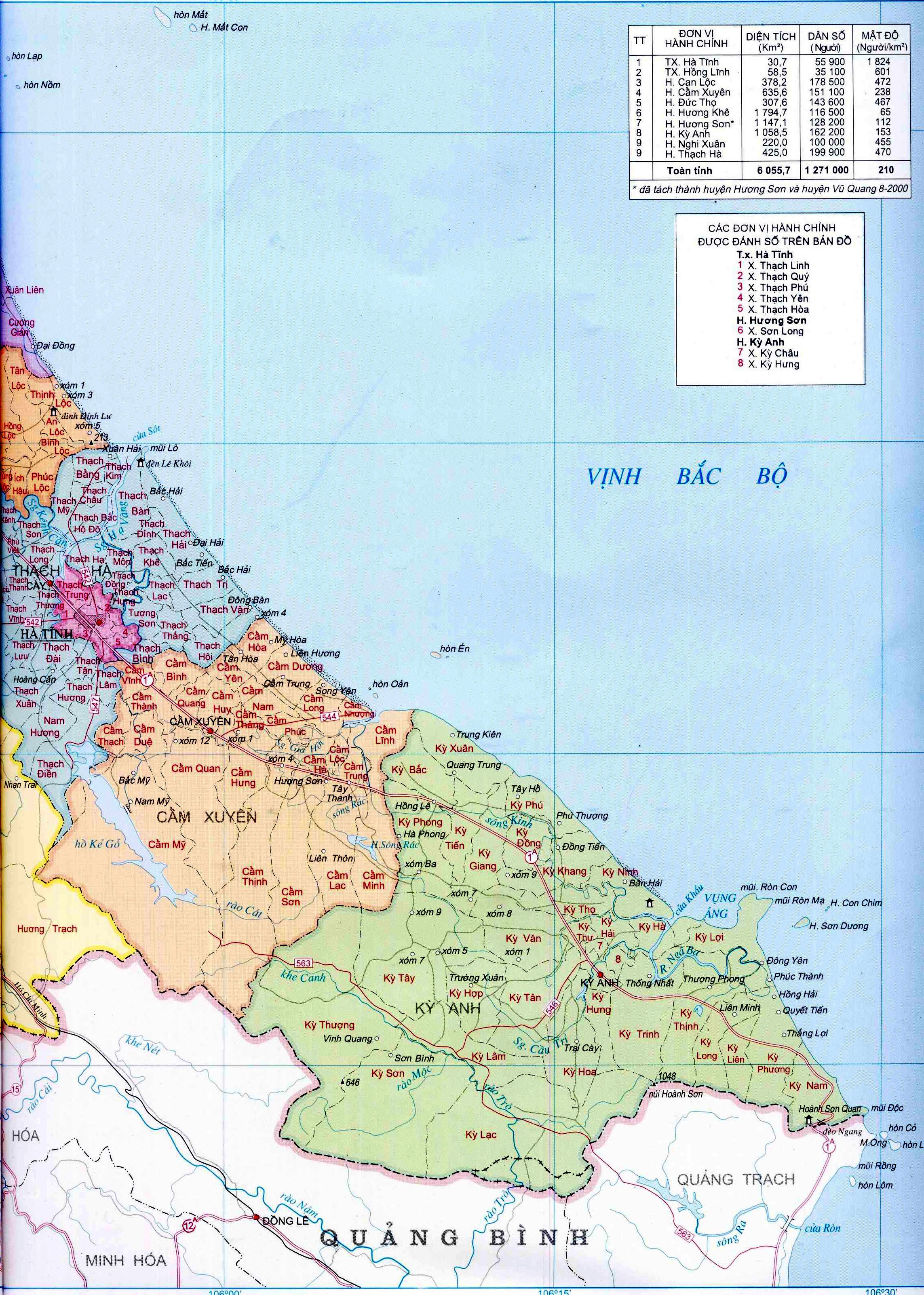 Bản đồ hành chính tỉnh Hà Tĩnh (Trang 1)