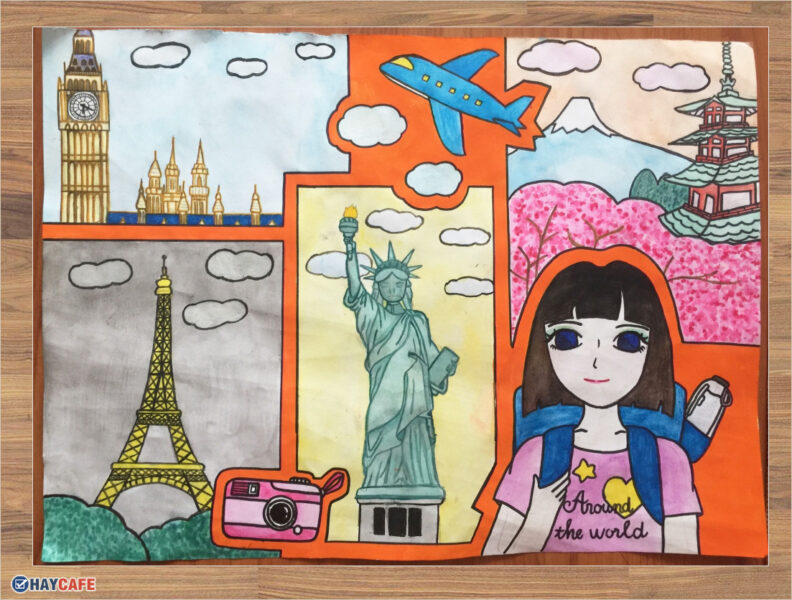 Vẽ tranh ước mơ của em đi du lịch khắp thế giới