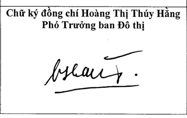 Chữ ký bà Hoàng Thị Thúy Hằng