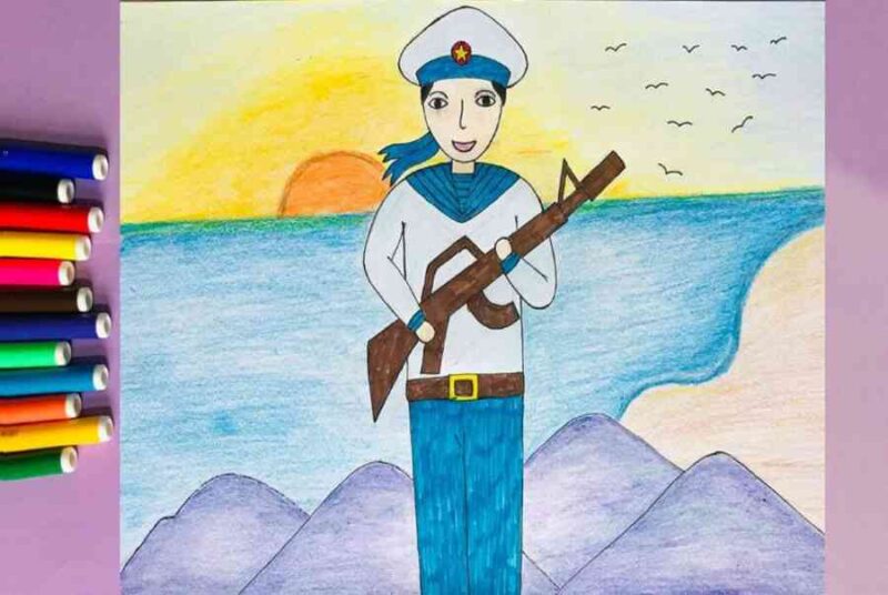 vẽ tranh ước mơ của em bé muốn làm chiến sĩ hải quân