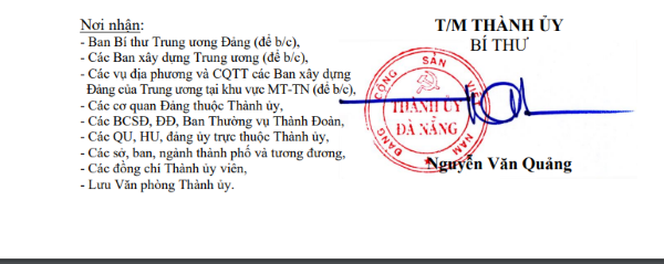 Chữ ký bí thư Nguyễn Văn Quảng