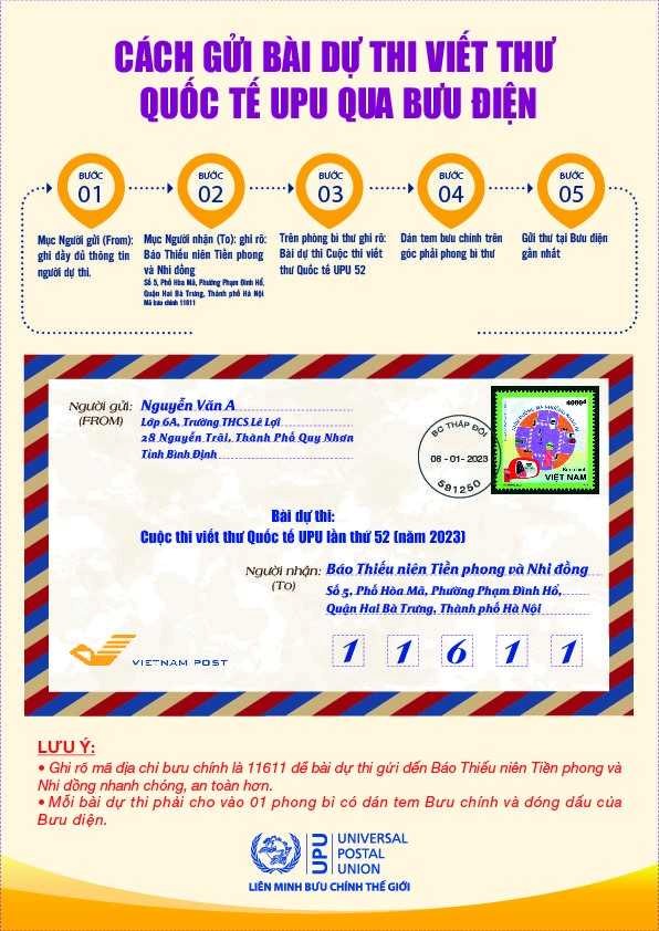 Cách gửi bài dự thi viết thư quốc tế UPU qua đường bưu điện